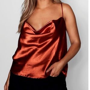 Boohoo Plus Size Cross Back Cowl Neck Satin Cami